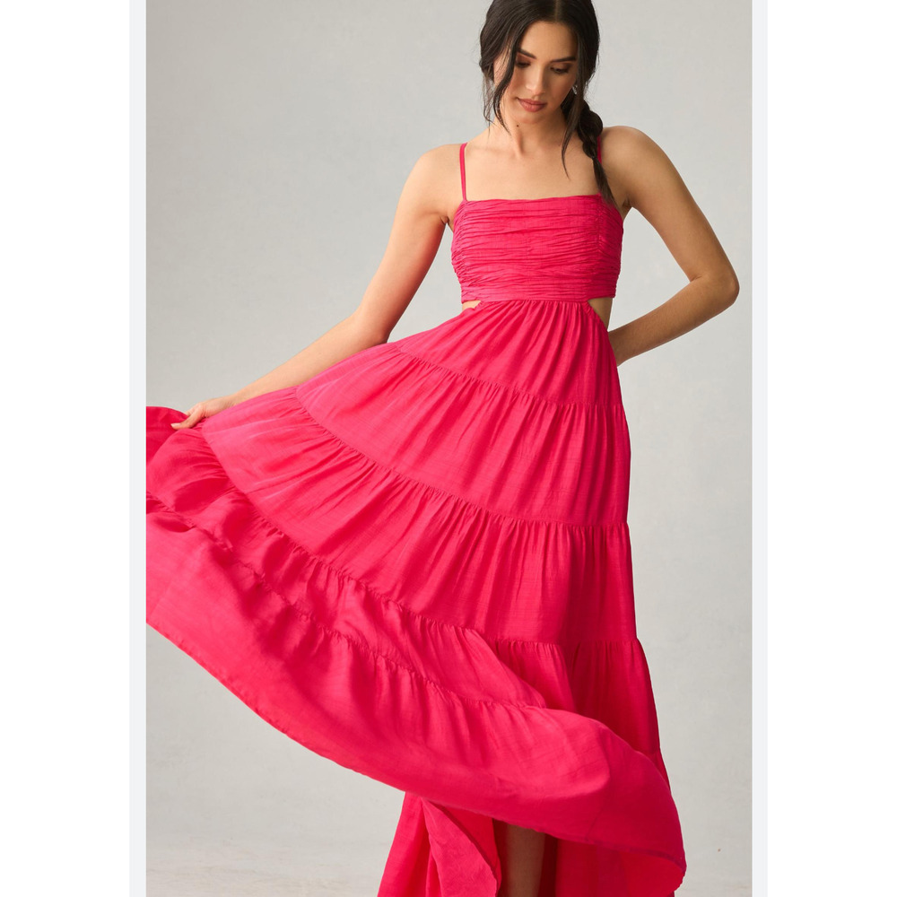 Anthropologie Hot Pink Tiered maxi dress